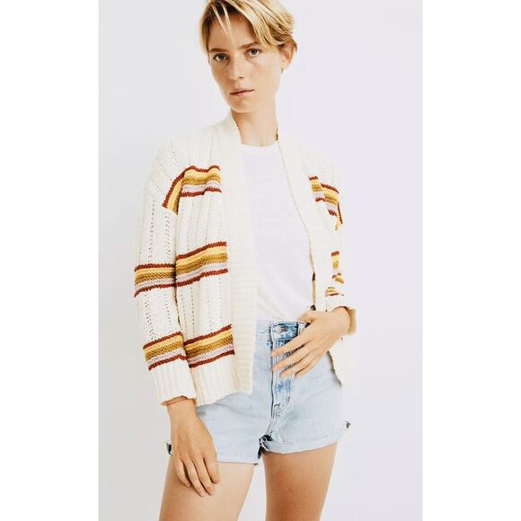 Madewell Sweaters - Madewell Women’s Striped Diaz Open Cardigan Sweater Ivory Rainbow Striped XXS